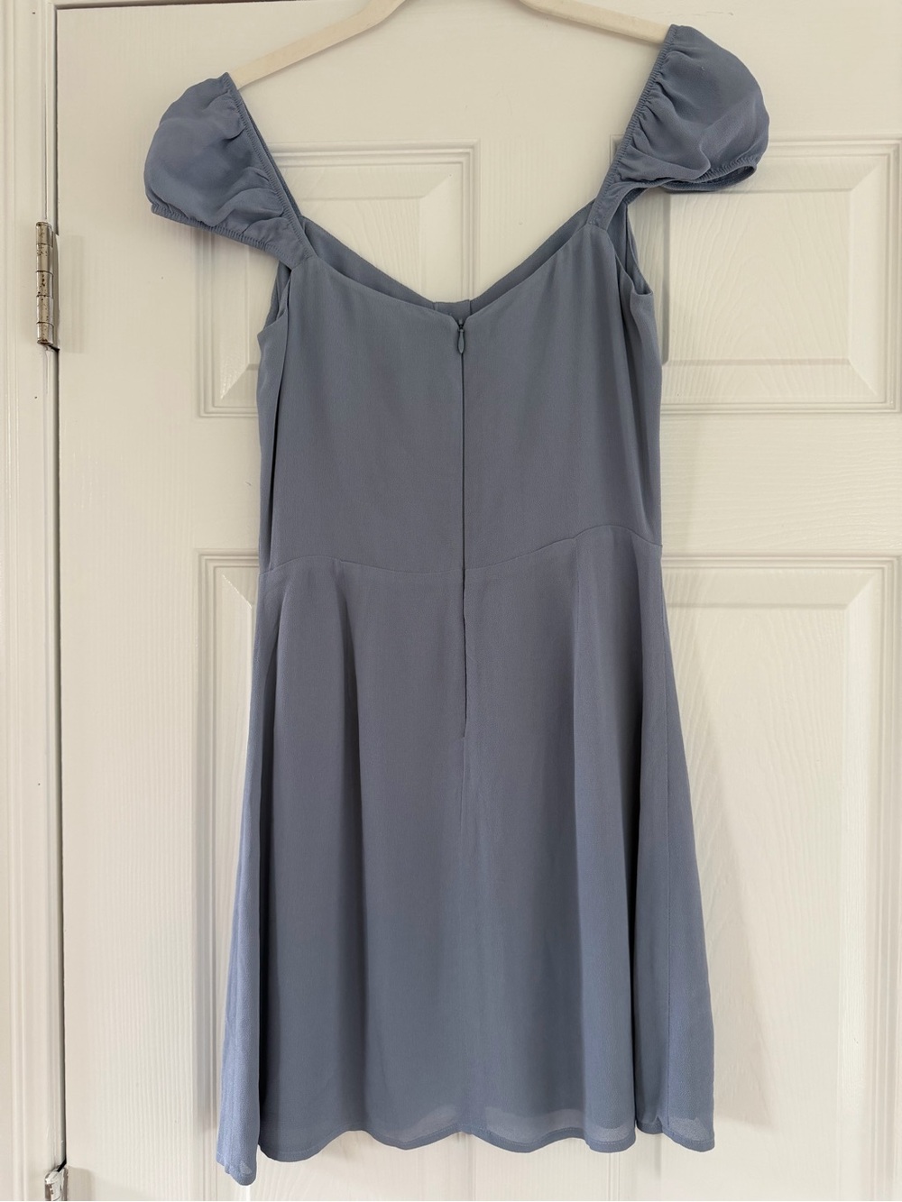 Reformation Off-Shoulder Button-Front Dress in Dusty Blue - Picture 3 of 7